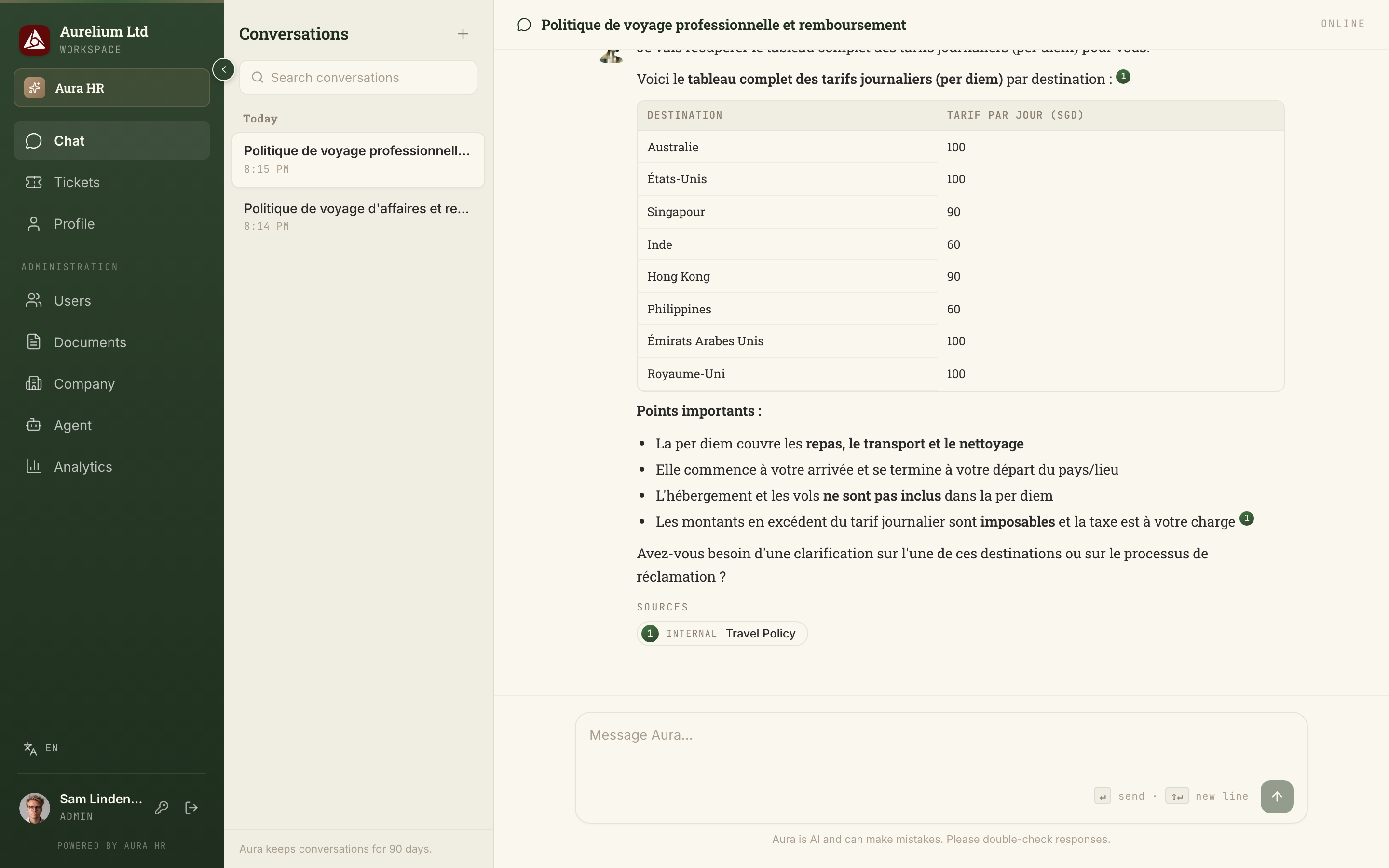 Aura chat with a cited answer